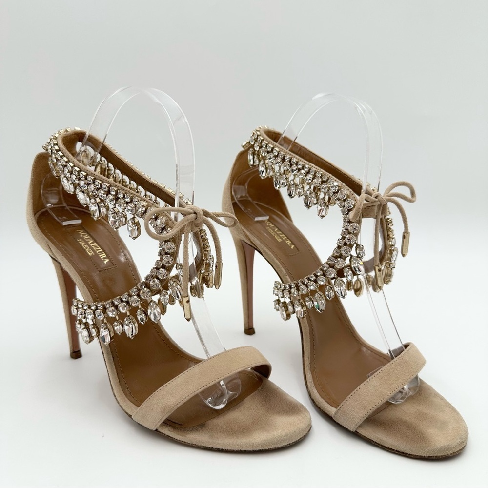 Aquazzura Milla Jewel 105 Suede Heels Nude